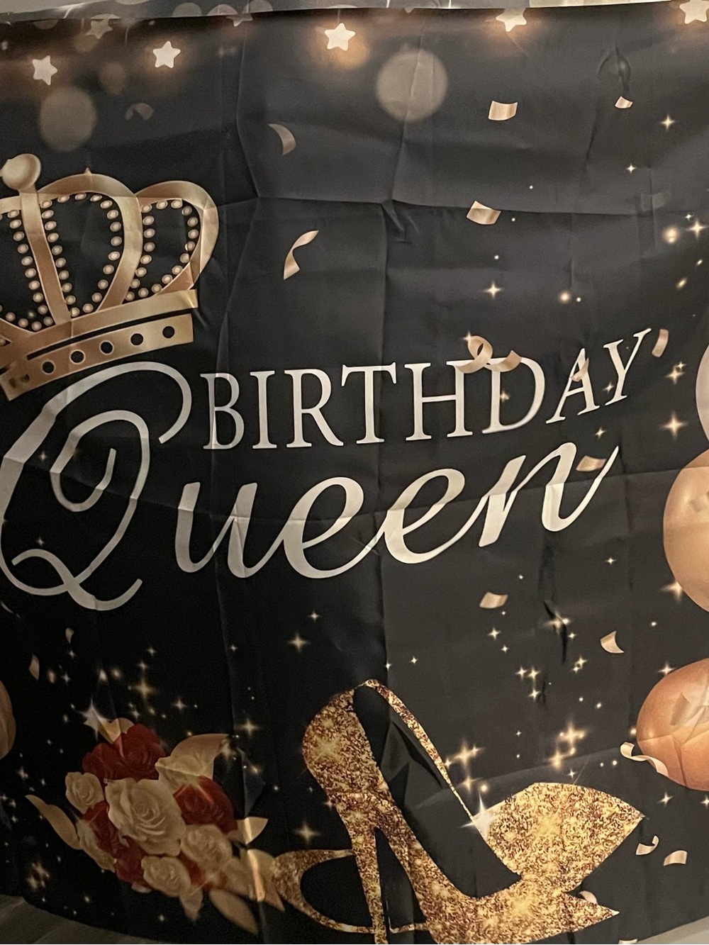 Birthday Queen Black and Gold Party Backdrop - Tapestry